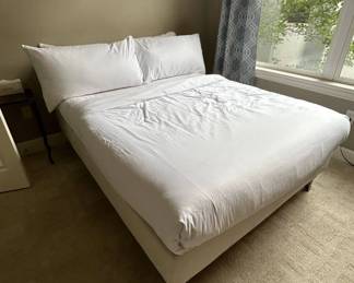 Lot #12 IKEA Sultan Aram Queen Mattress Upholstered Bed Frame Set 2008 Beige