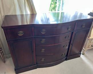 #105	Wood 6 drawers and 2 doors curved front server (as is scratch on top) - 54x21x35	 $175.00 			