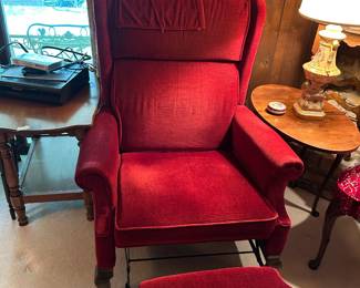 #20	Burgandy Velvet wingback Recliner w/q/alegs 	 $100.00 			