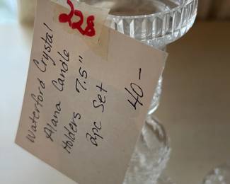 #228	Waterford crystal Alana Candel holder 7.5 tall 2 piece set	 $40.00 			