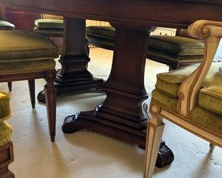 #1	Karges Evansville, indiana dining table with 8 wood and 2 pickeled arm chairs 70-106x40x29	 $325.00 	   	 	
