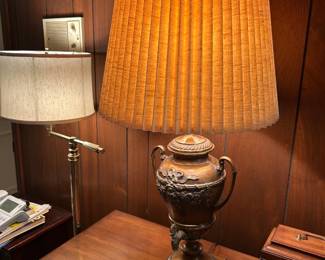 #38	Pair of Ceramic Molded Lamps that looks Metal Urns - 35" Tall - Sold as a pair	 $125.00 			