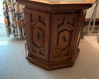 #180	octangle end table with 2 doors and slate top 	 $75.00 			