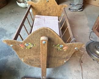 #64	Wood Baby Cradle w/tulips - 15x21x20	 $20.00 			