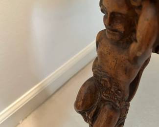 #119	Heavy Carved 2 tiered Table w/wood carved cherubs on legs and 2 top marble piece - 18x28T	 $175.00 			
