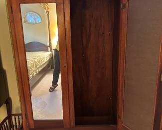#141	pine armoire with 2 doors with mirrors (missing key) as is 38x21x68	 $65.00 			