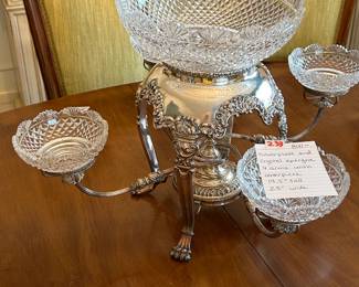 #233	Silverplate and crystal Epergne 4 arms with center piece 14. 5 T x 23 round	 $800.00 			