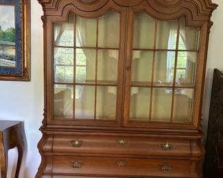 #115	Viennese collection  China Cabinet w/3 drawers & 2 doors and 2 wood shelves - lighted - 2 pieces - You Move - 62x14x84	 $225.00 			
