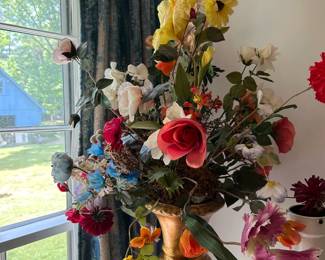 #197	gold vase with flower arrangement 34 tall	 $45.00 			