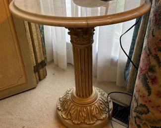 #206	marble top cream painted base table round	 $75.00 			