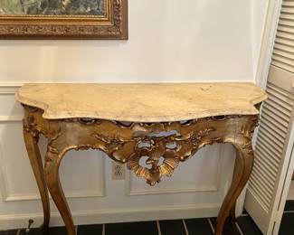 #211	cream painted with fake Mable top table 45x16x33	 $175.00 			