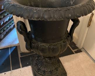 #215	black iron planter as is rust in the middle  `5x20	 $75.00 			