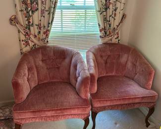 #184	pair of pink button back FP chairs 	 $150.00 			