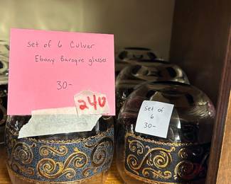 #240	set of 6 culver ebony baroque glasses  ( there are 2sets)	 $30.00 			