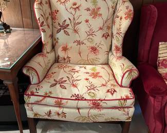 #30	Red/Cream Floral Wingback Chair - Shaw Furn.	 $75.00 			