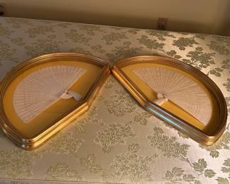 #152	2 gold framed white lace fans 22x14	 $40.00 			