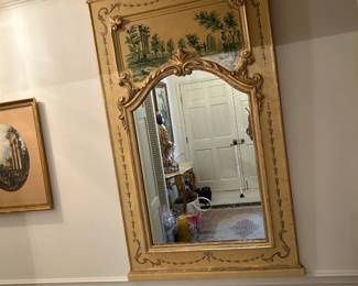 #135	Wood Painted Country French Scene on Mirror - Heavy You Move - 34x59	 $275.00 			