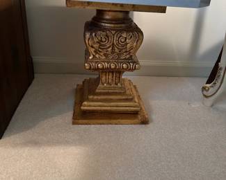 #203	marble top gold base table square 18x16	 $75.00 			