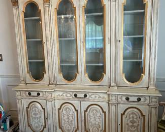#106	Kargas Furniture China Cabinet  w/4 beveled glass doors and 4 wood doors w/3 drawers - 2 pieces - not lighted - You Move - 72x17x30-80	 $175.00 			