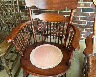#46	Wood Rocker w/upholstered Seat Rocking Chair 	 $45.00 			