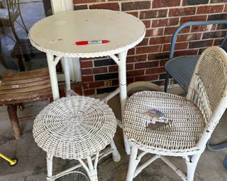#52	wicker table with stool and as is chair 24x29	 $30.00 			
