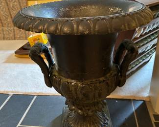 #214	black iron planter as is rust in the middle  `5x20	 $75.00 			 			