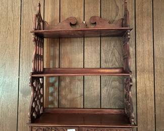 #31	Mahogany Wall Shelf w/2 drawers &  3 Shelves - 21x9x34	 $125.00 			