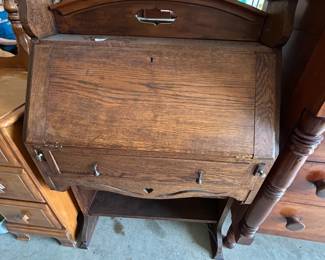 #88	Wood Small Drop-Front Desk w/1 drawer on trestle leg  - 29x12-24x44	 $100.00 			