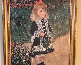 #151	girl in blue canvas print in gold frame 26x32	 $75.00 			