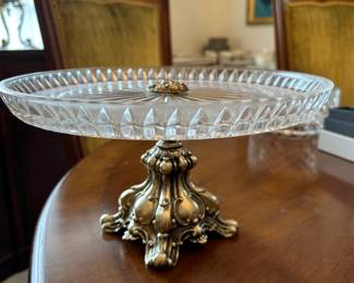#249	Vtg. Castilian Brass Tazza w/Indian Cut Glass Serving Stand Centerpiece -11Dx6T	 $40.00 			