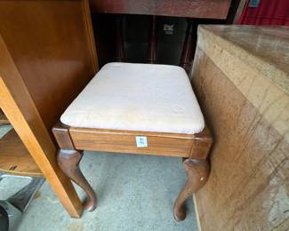 #85	Pink upholstered Top Wood Stool - 16x14x19	 $30.00 			