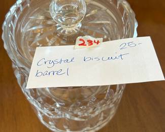 #234	Crystal biscuit jar	 $25.00 			