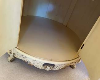 #160	cream painted with flower round marble top cabinet w 2 doors 28x21	 $125.00 			