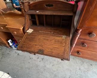 #88	Wood Small Drop-Front Desk w/1 drawer on trestle leg  - 29x12-24x44	 $100.00 			
