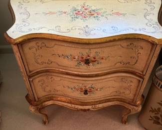 #161	FP pair of cream color painted flower bedside table 2 drawers27x13x26 	 $200.00 			