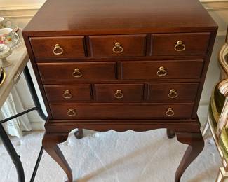 #101	Hickory Chair 3 drawer silver Chest w/felt liners and dividers on top drawer - 22x14x35	 $250.00 			