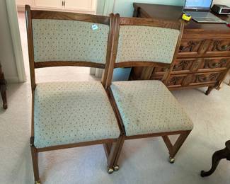 #165	pair of rolling chairs oak tan dot seat and back 	 $40.00 			