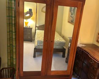 #141	pine armoire with 2 doors with mirrors (missing key) as is 38x21x68	 $65.00 			