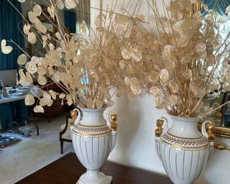 #109	Pair of 2 White/Gold Porcelain Vases - 13" Tall	 $40.00 			