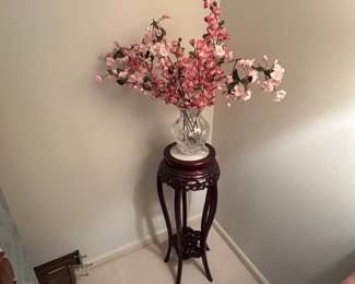 #189	wood marble top fern stan with shelf	 $125.00 			 #190	Astral full lead hand made crystal Korea vase with cherry blossom flowers22 tall	 $30.00 			