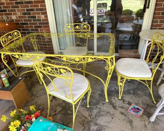 #48	Heavy Yellow Painted Wrought Rectangular Table w/4 Chairs - 60x35x29	 $175.00 			