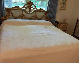 #6	King Size Gold Headboard with Jamison Mattress & Boxsprings	 $120.00 	   	  	  #7	Cotton King Bedspread 	 $25.00 			