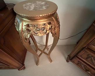 #158	gold fern stand with marble top 15x36	 $100.00 			