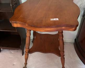 #113	Oak Radio Table w/ball and Glass Feet - 24 square x 29	 $75.00 			