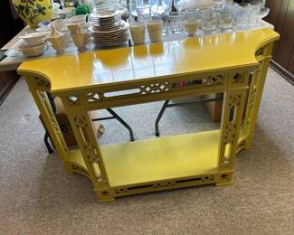 #42	Wood Yellow Painted Half Moon Entry Table - 48x14x29	 $75.00 			