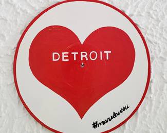 "I ♥️ RECORDS Red on White Red Stripe #1" on Repurposed Vinyl Record