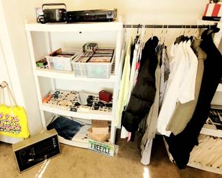 DVDs, DVD player, office, clothing +