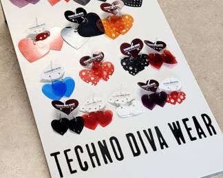 Techno Diva Wear Heart Earrings (the red, purple, blue and orange came from the first Art installtion at the inaugural Movement Festival 2000