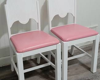 Most Adorable Pair of Rare Antique/Vintage Art Deco Pink & White Wood Chairs