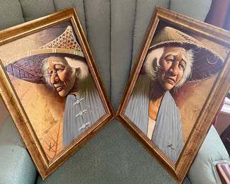 Vintage Art Painted on Tobacco Leaves (Bangkok)